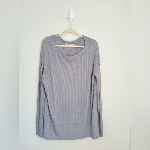 FREE PEOPLE North Shore Thermal Waffle Knit Tunic Storm Grey Womens S Oversized - Picture 2 of 8